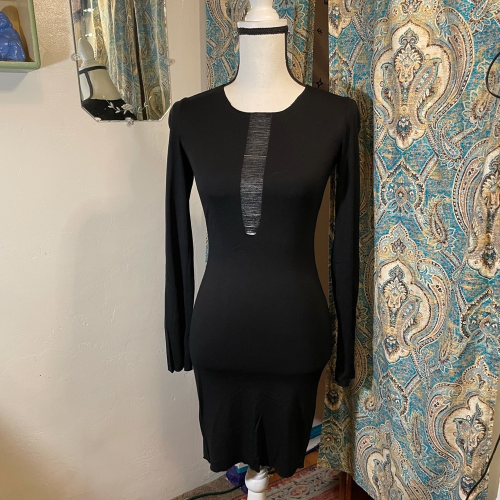RAQUEL ALLEGRA shred front fitted black dress sz 2